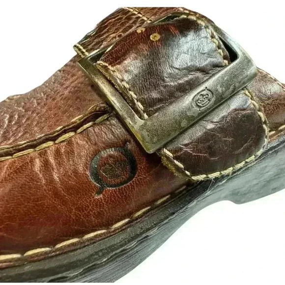 Born Leather Clogs Mules Wedges Womens Size 7/38 Buckle Detail Brown - Picture 7 of 9